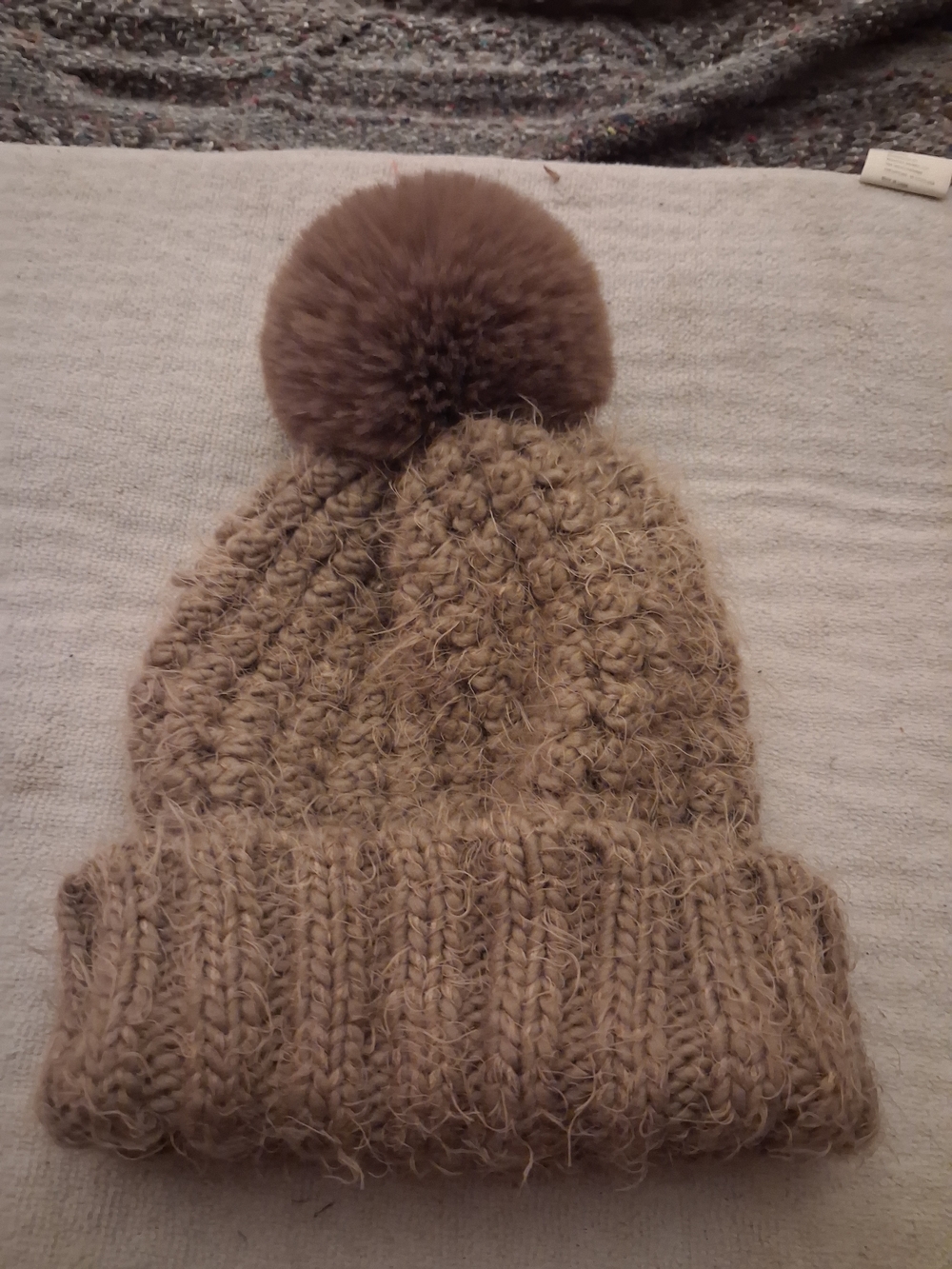 Cozy Taupe Knit Pom Beanie - Women's Winter Hat. NWOT
